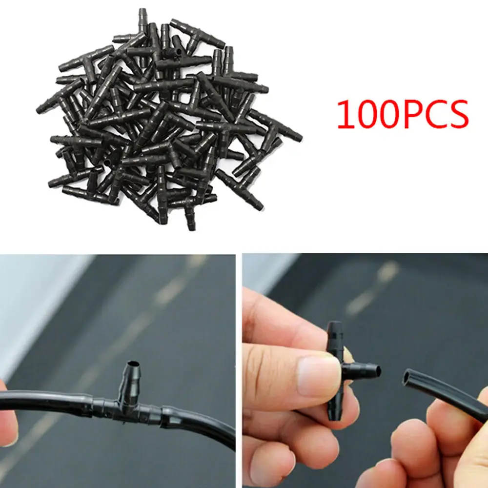 

100pcs Plastic Black Dripper Watering Plants Tee Garden Watering Pipe Hose Connector Joint Outdoor Irrigation Tools