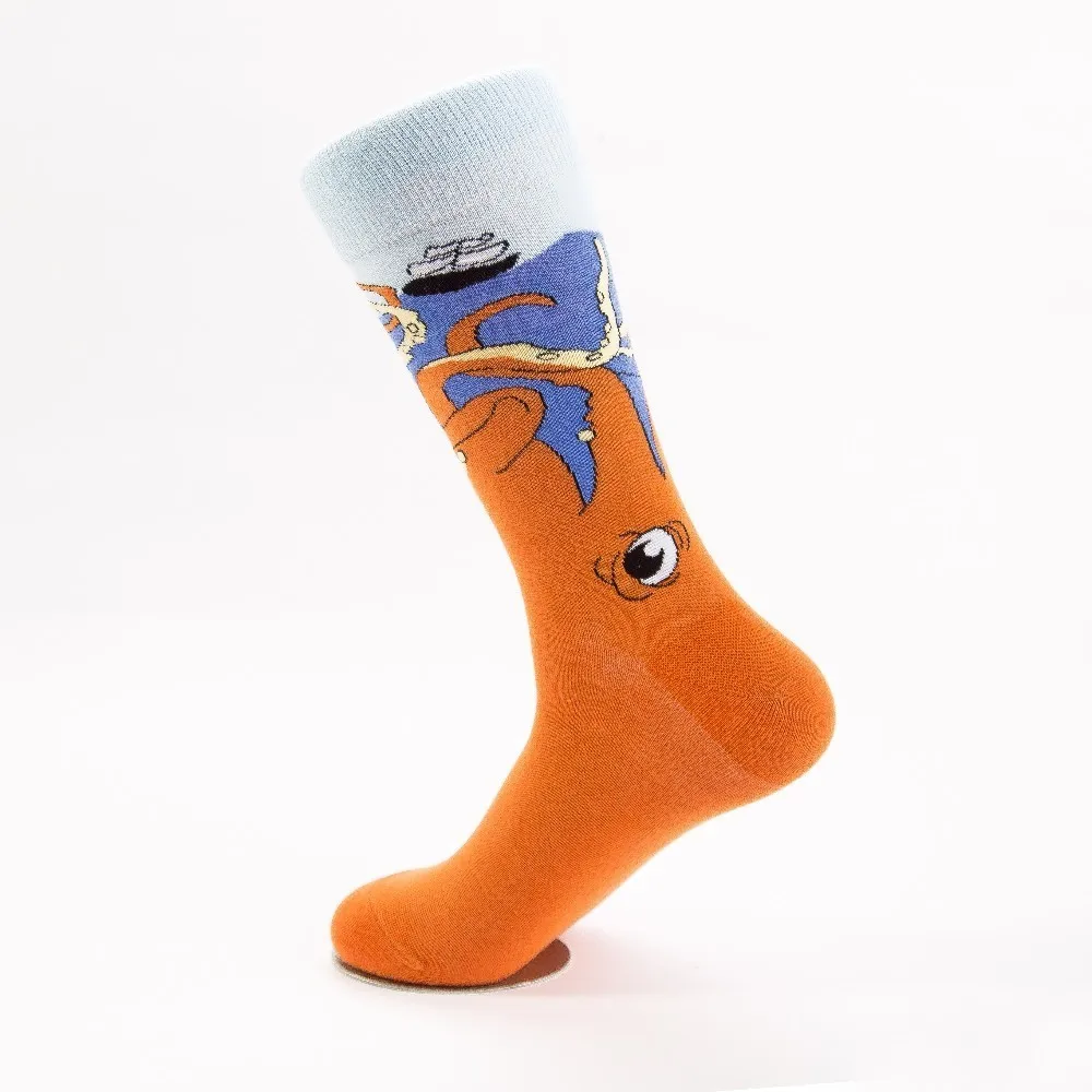 Новинка, оригинальные мужские носки, хлопковые цветные носки, носки с рисунком животных, кальмаров, кактусов, Harajuku, мужские носки, подарок