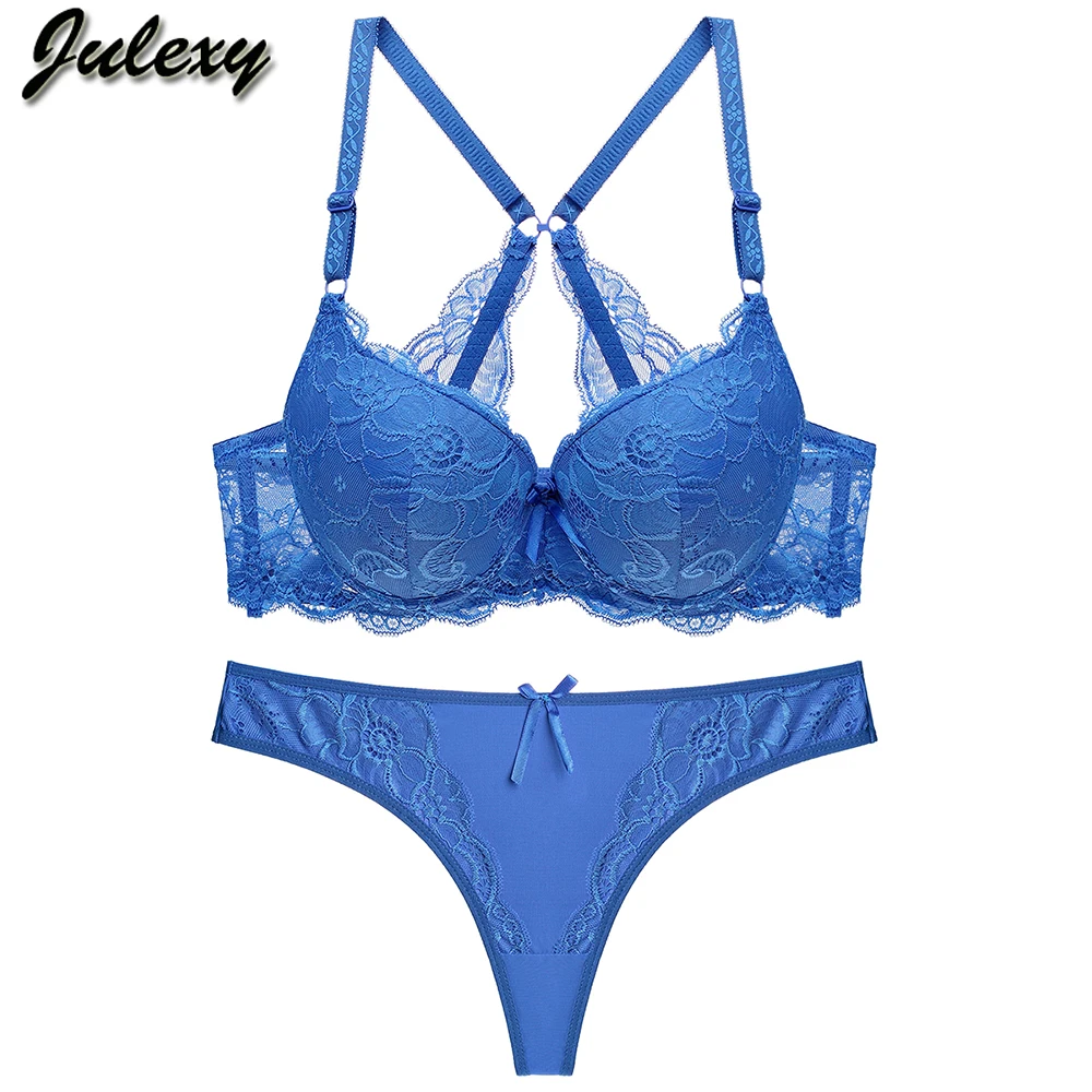 

Julexy New 2019 Sexy tong Women Bra Set solid Lace massage Intimates Bra brief Sets Transparent Underwear Panty Set
