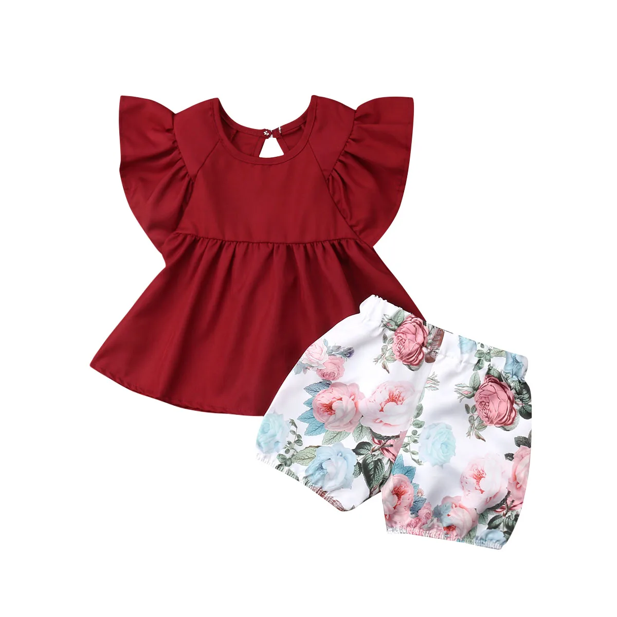 

Baby Girl Fly Sleeve Dress Top Floral Shorts 2Pc Clothes Outfit