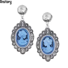 6 цветов, женские серьги-гвоздики с камеей, кулон в виде листа, винтажный вид, рисунок, модные ювелирные изделия для женщин, TE522