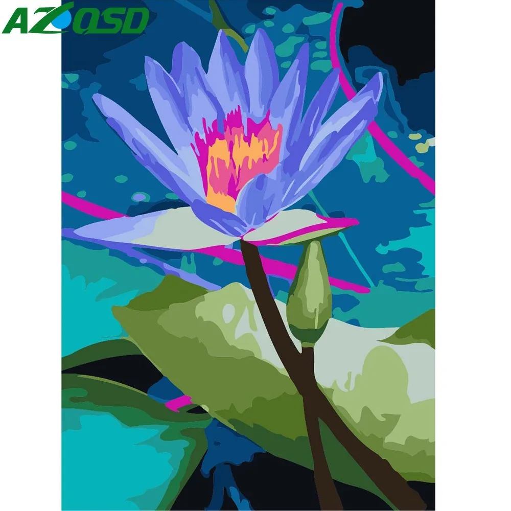 

AZQSD DIY Oil Painting By Numbers Paint Lotus Flower Canvas Picture Hand Painted Oil Painting Home Decoration K413