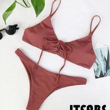 Женский комплект бикини, пуш-ап, бюстгальтер с подкладкой, на шнуровке, пляжная одежда, бандаж, летний купальник, купальный костюм, купальники