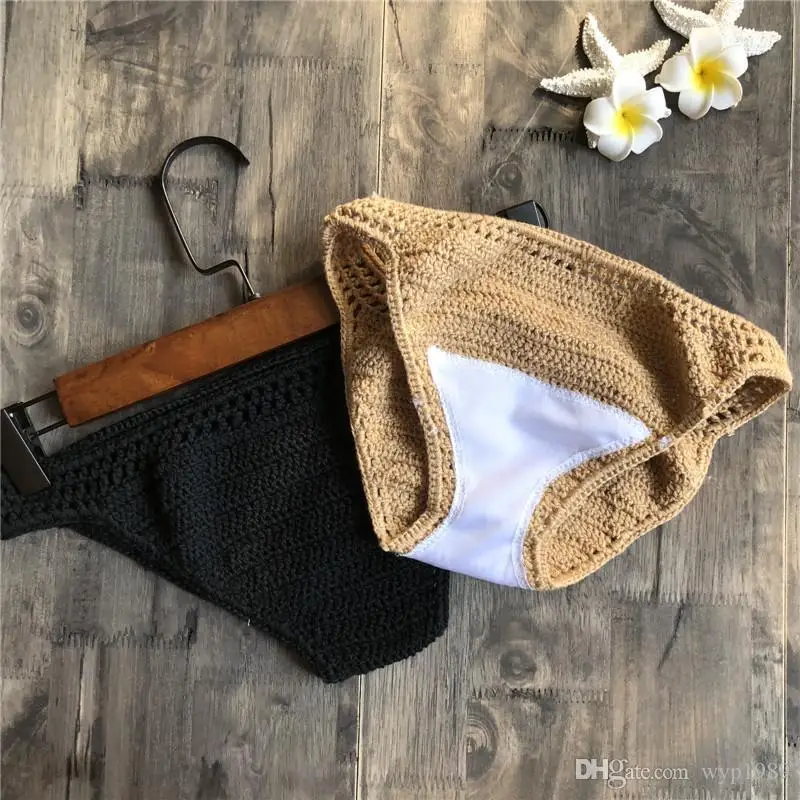CROCHET BIKINI Women Handmake Knitted Cotton Hollow Out Swimwear Bottoms Vintage Sexy Summer Beach Underwear Biquini Panties