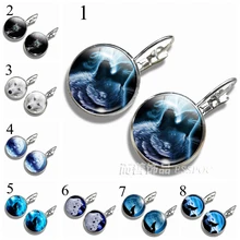 Мода волк воет на Луну крючок серьги крючки круглый посеребренный 16 мм стеклянный кабошон купол для женщин подарок для влюбленных