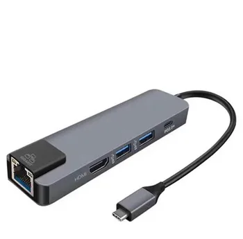 

In Stock 5 In 1 USB-C type-c Hub HDMI 4K USB 3.0 Hub to Gigabit Ethernet RJ45 LAN adapter For Mac Book Pro Mac OS Windows