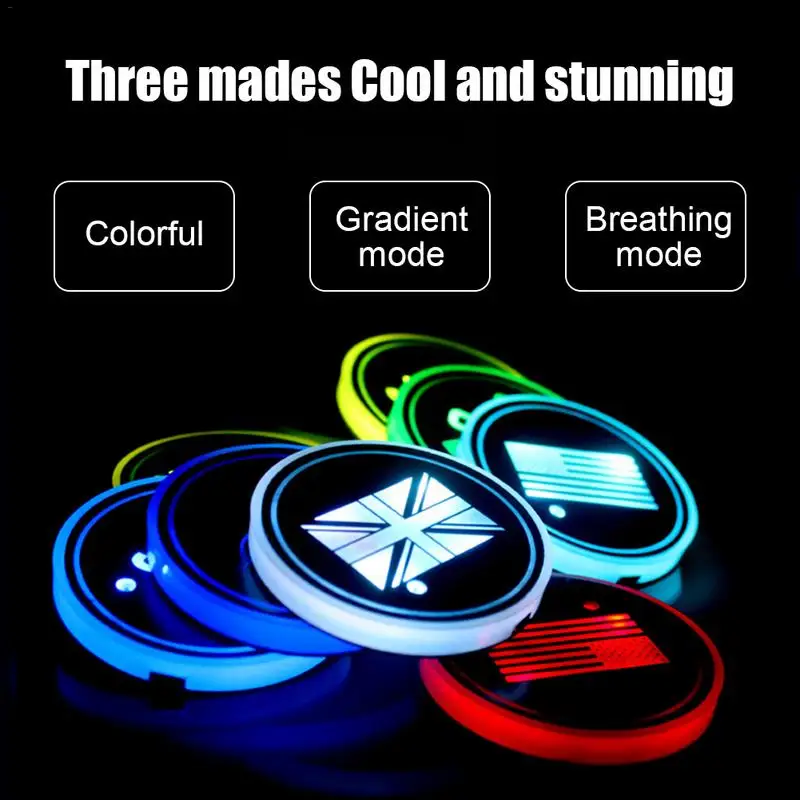 

4 Color LED Car Logo Cup Holder Pad Waterproof Bottle Drinks Coaster Built-in Light USB Charging Mat Cup Mat Car Atmosphere Lamp