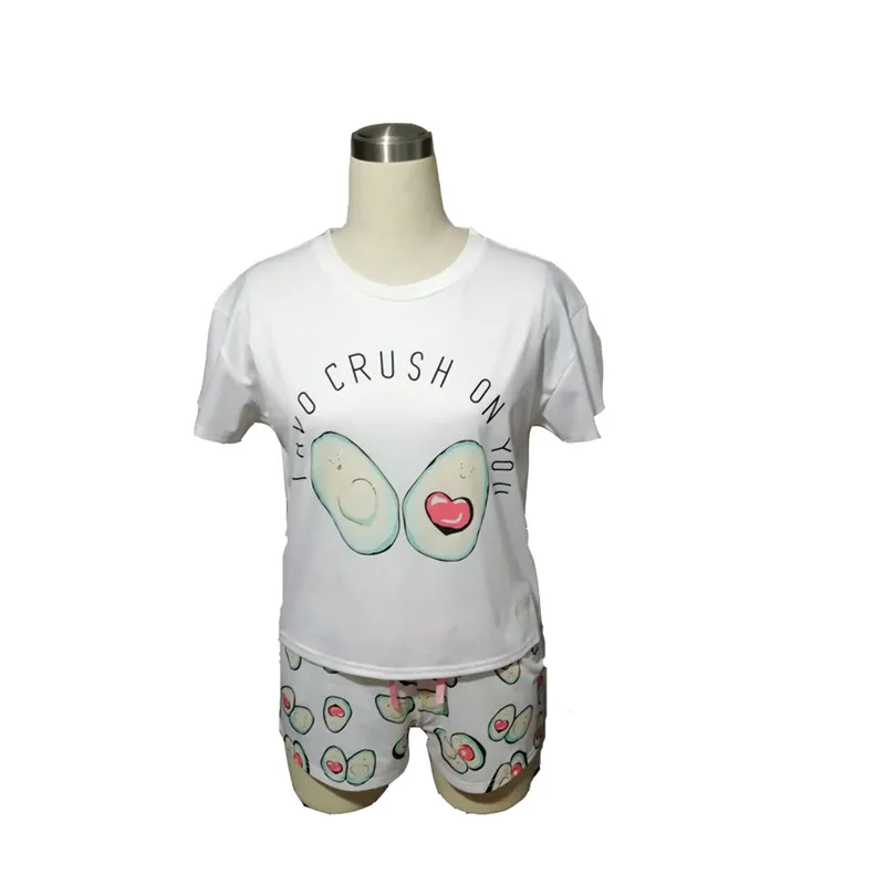 

2019 Pajamas For Women Round Neck Print Cartoon Top And Bow Front Shorts Pyjama Set Short Sleeve Casual Pijamas Verano Mujer