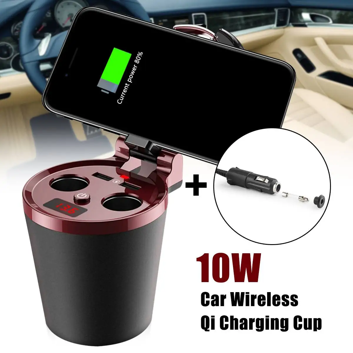 80W Fast Charger QI Wireless Car Charger Cigarette Lighter for iphone 8 10 X Fast Wireless Charger Cup Quick Charger Car Cigaret