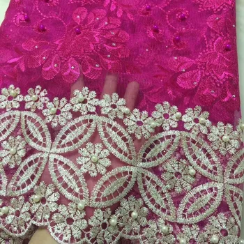 

African Lace Fabric 2019 High Quality Lace With Bead Tulle Lace Fabric Beautiful Applique Stones Lace For Nigerian Wedding Dress