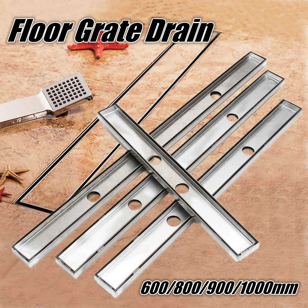 

2Pair 600-1000MM Heavy-duty Hardware Tile Insert Stainless Steel Linear Shower Bathroom Grate Floor Drain Centre Outlet Waste