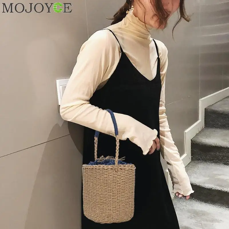 السيدات بلون عارضة الصيف الشاطئ القش النسيج الكتف دلو حقائب النساء اليدوية الأزياء بسيطة صغيرة الأعلى مقبض حقيبة السيدات بلون عارضة الصيف الشاطئ القش النسيج الكتف دلو حقائب النساء اليدوية الأزياء بسيطة صغيرة الأعلى مقبض حقيبة