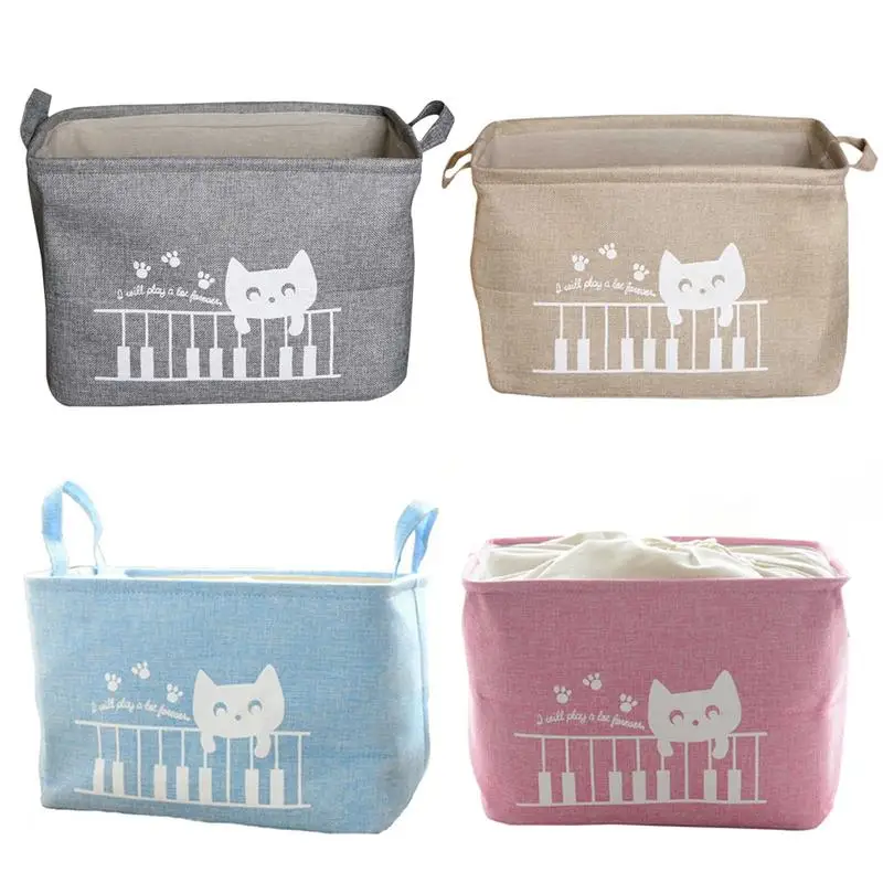 

1 Pcs Printing Cartoon Imitation Linen Desktop Storage Organizer Sundries Storage Box Cabinet Underwear Storage Basket Bag