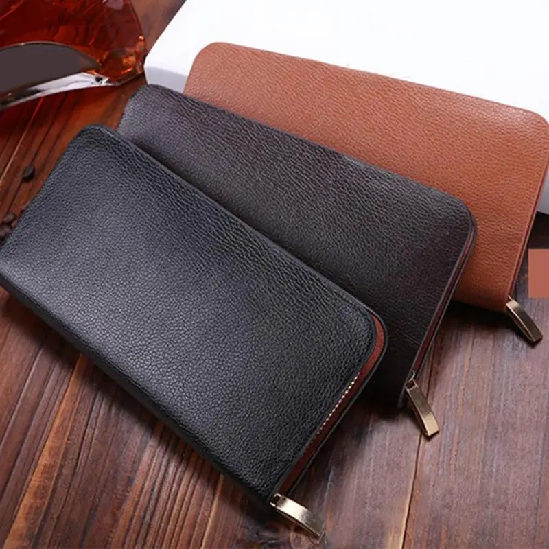 

Fashion Men Business Wallet Zipper Clutch Bag PU Leather Coin Purse Long Card Holder Wallet for Male Slim Male Purses