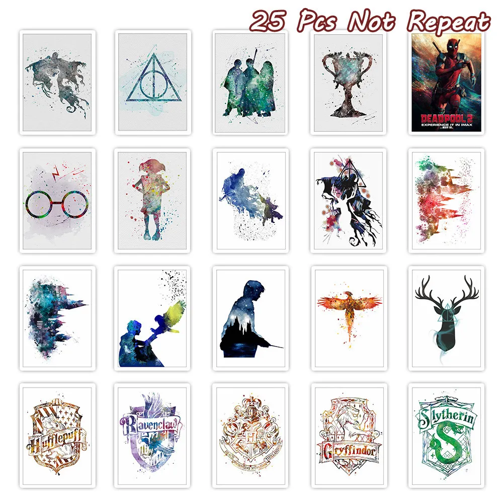 

25 PCS Magic Movie Harry Potter Stickers Hogwarts School Decals For DIY Notebook Fridge Luggage Laptop Skateboard Toy Stickers
