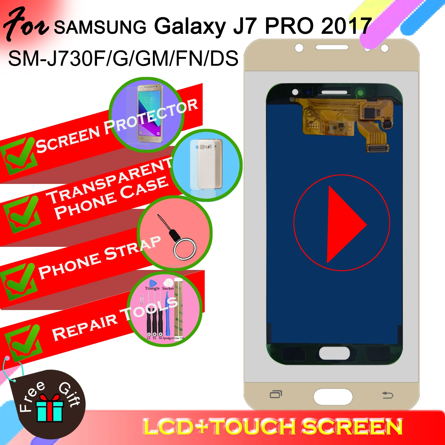 

J730 LCD for Samsung GalaxyJ7 Pro 2017 J730 J730F J730GM/G/DS Touch Screen Digitizer Assembly Backlight Sensor Replacment
