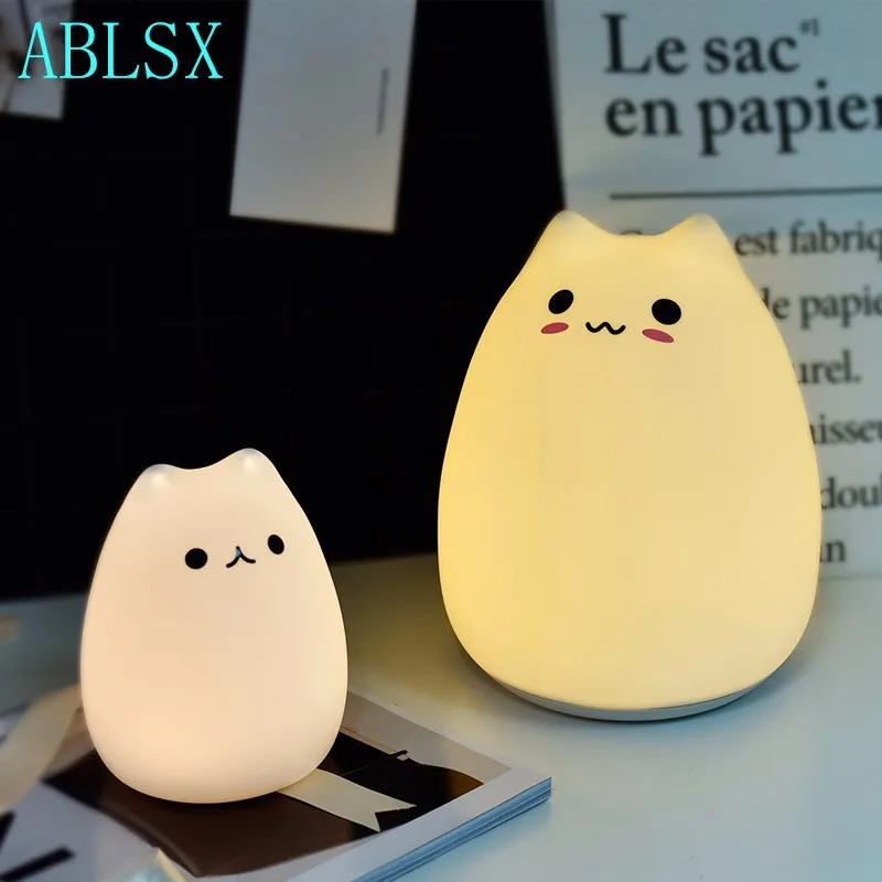 Cute Cartoon Cat Led Night Light Plus Size 3D Animal Luminaire Nightlight For Children Beside Lamp  - 32959625654