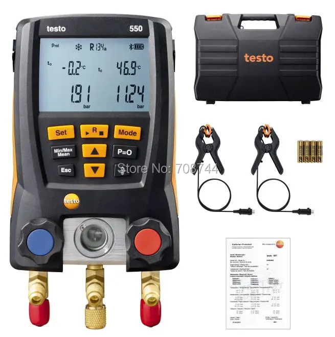 

Testo 550 Refrigeration Digital Manifold Kit 0563 1550 with 2pcs Clamp Probes Electronic Refrigerant Meter Set