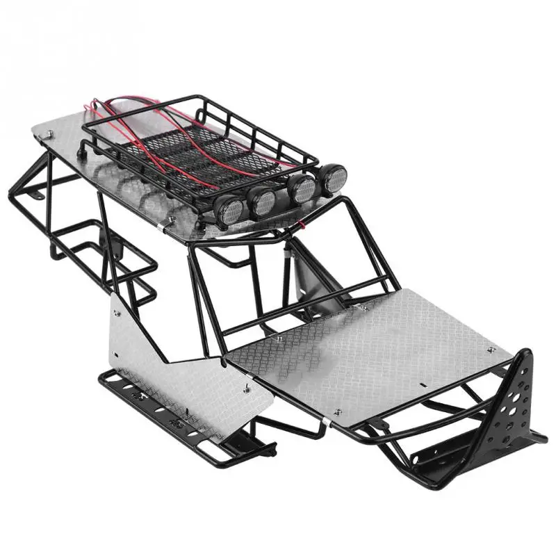 Metal RC Crawler Frame With Guard Plate Roof Rack Lights for 1/10 Axial