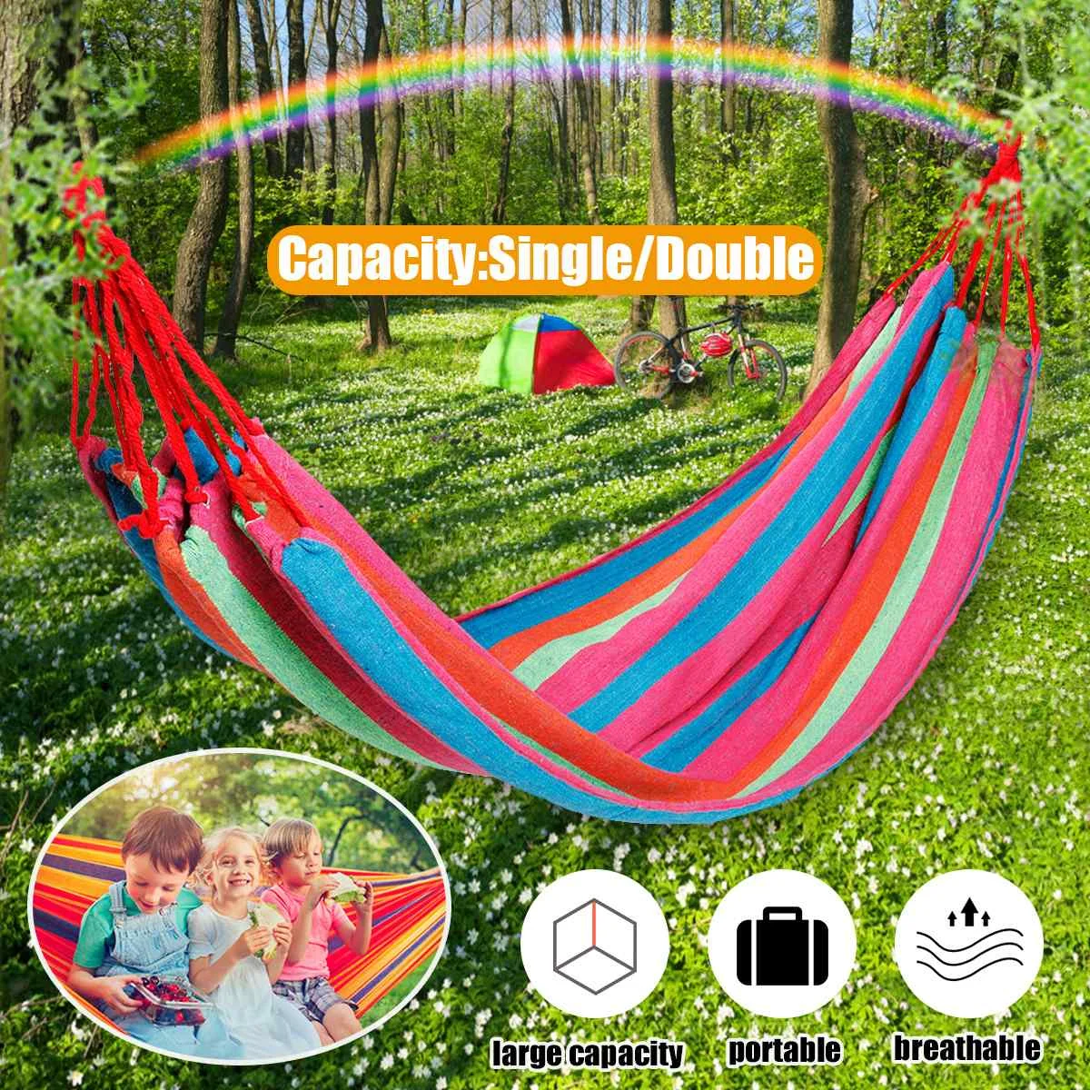 

Rope Hanging Hammock Swing Bed 1/2 Person Portable Camping Hiking Travel Outdoor Sleep Great Tolerance Lightweight Canvas