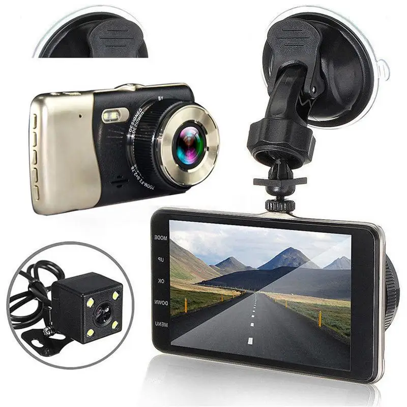 4 дюйма двойной набор фильтров для объектива камеры HD 1080P Car DVR видео тире камера рекордер G-Sensor видео регистратор HD камера с двумя объективами