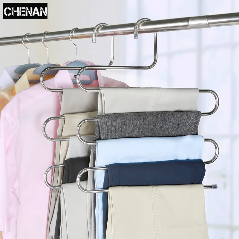 5 الطبقة الفولاذ أنواع الملفات الصلب S شكل السراويل شماعات الملابس خزانة التخزين منظمة تجفيف 1 قطعة السراويل رف