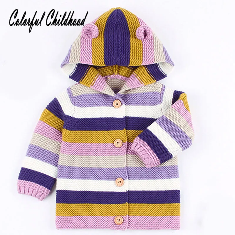 

Baby Cardigan Hot Style Knitted Wool Shirt Colorful Striped Knitted Cardigan Infant Toddler Kid Winter Warm Tops &wearcoat 0-24m