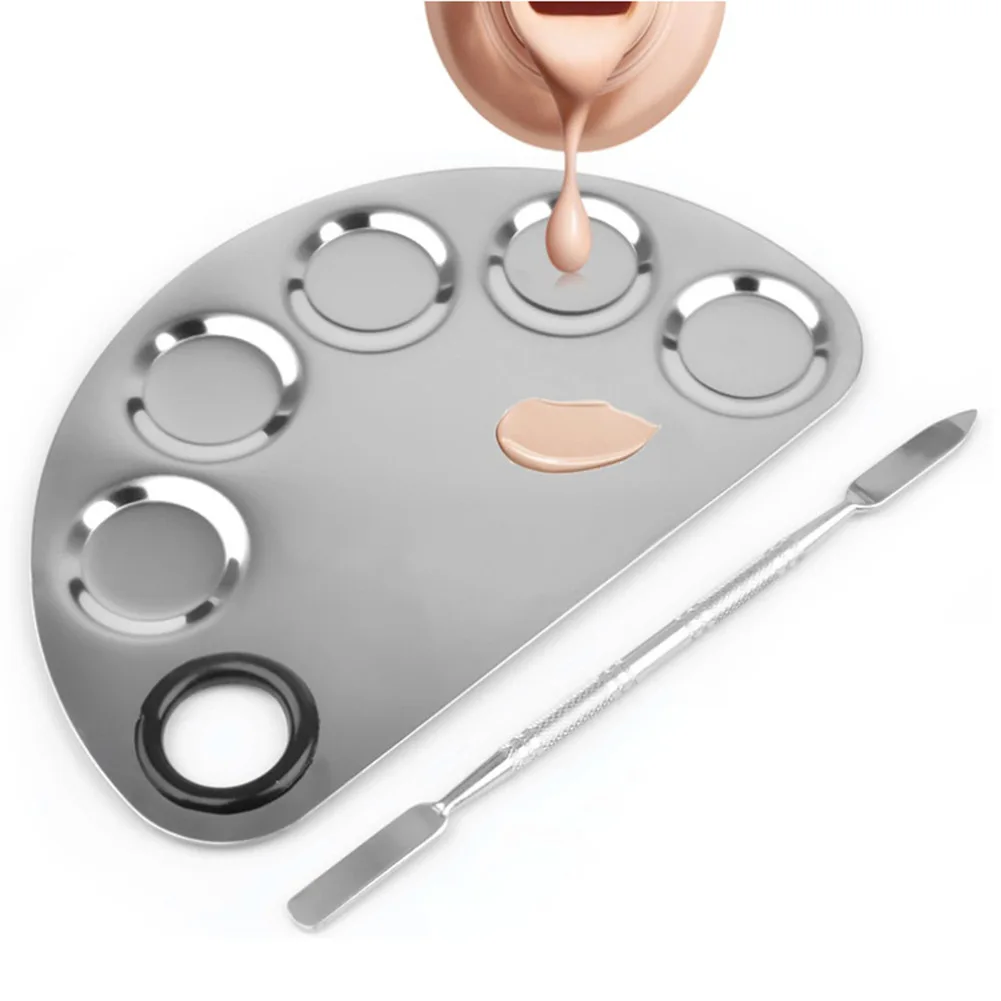

AMSIC 1PC Semi Circle Moon Shape Mixing Palette Pro Cosmetic Stainless Steel Makeup Art Plate Spatula Set