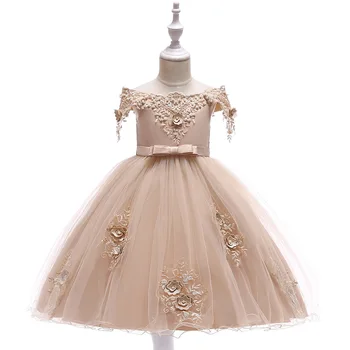 

L5057 New Fashion Children's Wedding Dress Girl Nail Pearl Flower Shoulder es Bow Tie Ball Gown Princess