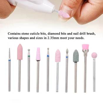 

10pcs Nail Drill Bits Cuticle Cleaner Dust Drill Brush Rotary Polishing File Grinding Heads Nail Salon Tools