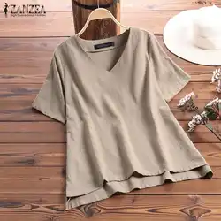Женская летняя блузка 2019 ZANZEA стильные рубашки для мальчиков плюс размеры Туника женские рубашки короткий рукав одноцветное Blusas