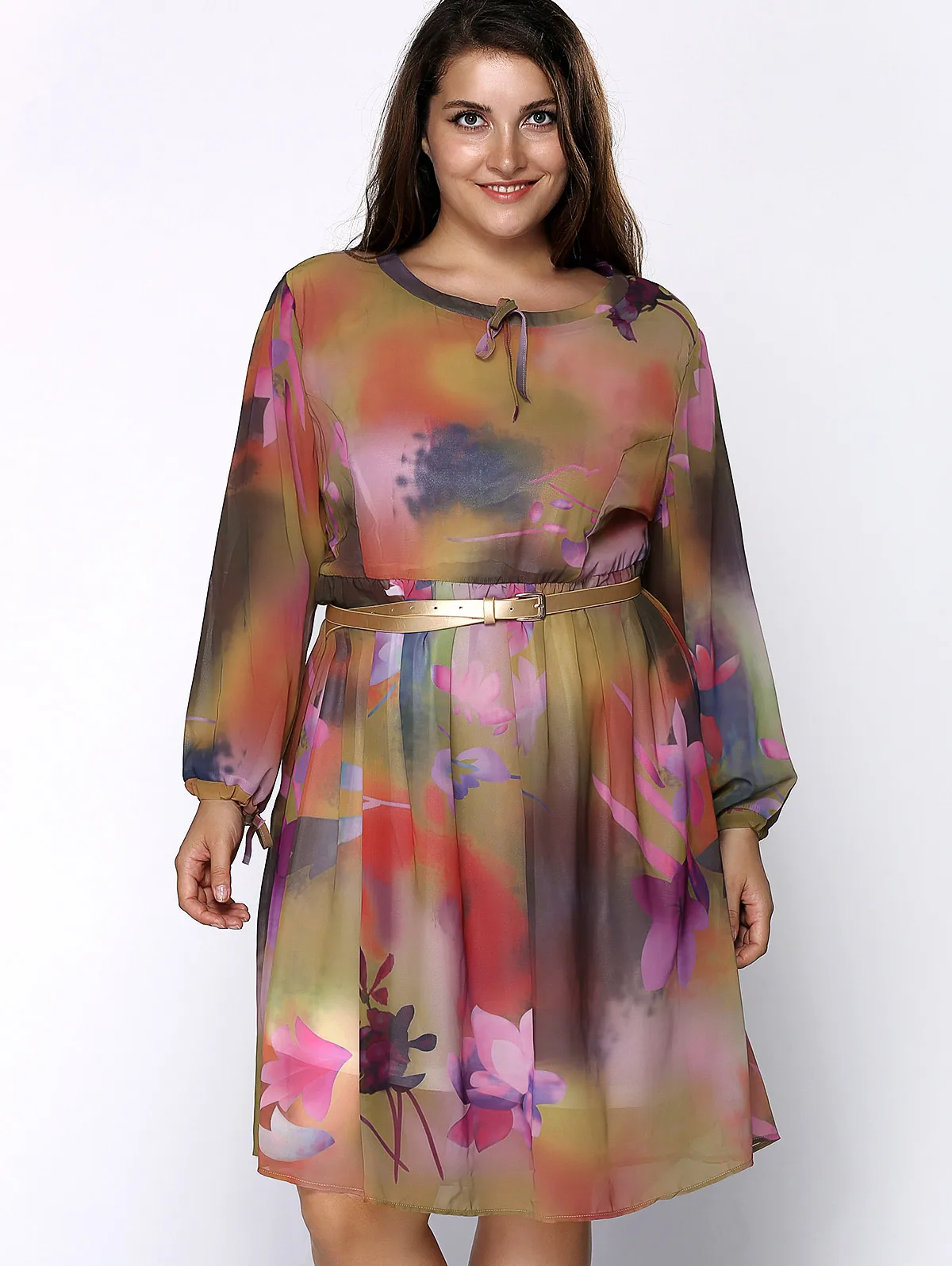 

Wipalo 2019 Women Floral Print Plus Size Chiffon Dress O Neck Long Sleeves Spring Summer Boho Casual Dress Big Size 6XL Vestidos