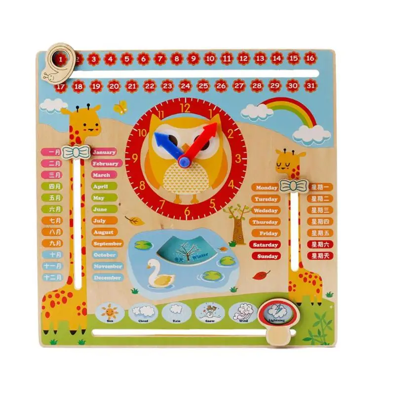 Деревянный календарь часы головоломки игрушки родитель-раннее развитие детей Образование Дети мультфильм даты обучающая игрушка для