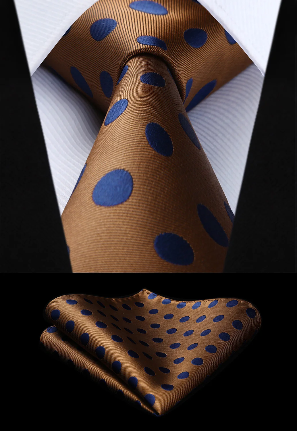 

New Polka Dot Brown Blue Color Mens Tie Woven Silk Necktie Handkerchief Set TD201Z8S