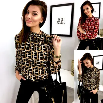 

Womens Lace Long Sleeve Shirt Ladies Casual Loose Blouse Printed Top Plus Size