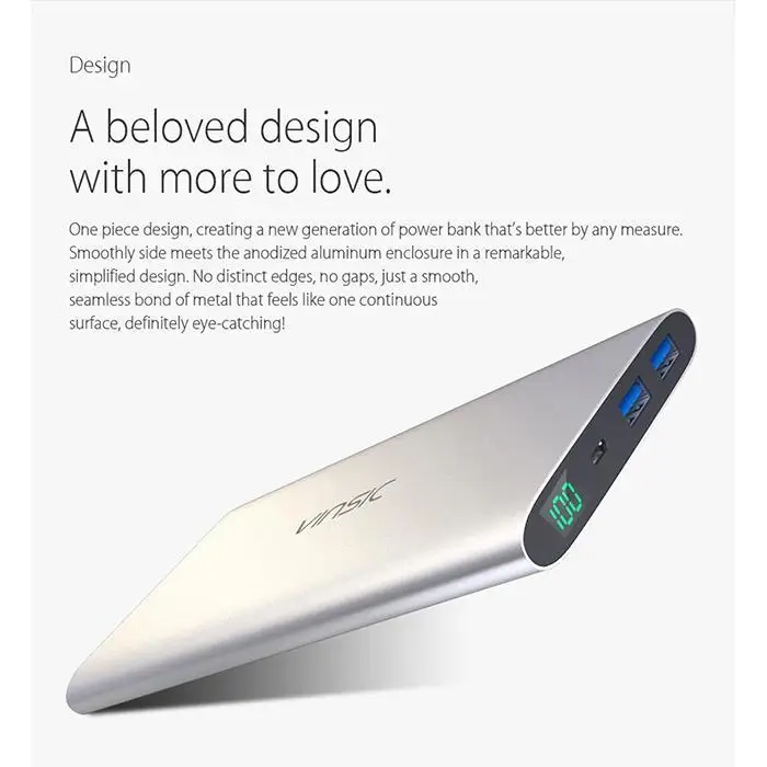 VINSIC 12000mAh внешний аккумулятор ультра тонкий 5V 2.4A двойной USB для iPhone X 8 Plus Xiaomi Huawei