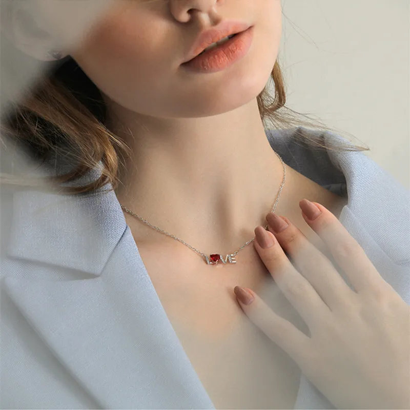

Letter Necklace LOVE Letter Necklace For Women Necklace Red Crystal Girlfriend Gift Fashion 925 Sterling Silver Wedding Jewelery