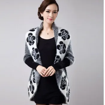 

Fashion Long Knitting Upper Garment Cardigan Jacquard Weave Loose Coat Woman