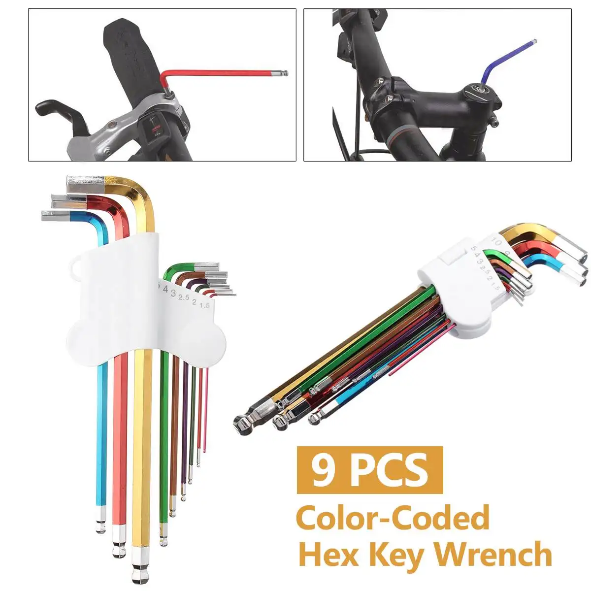 

9Pcs 1.5mm-10mm Color Coded Ball-End Hex Allen Key L Wrench Set Torque Long Metric With Sleeve Hand Tool Bicycle Accessories
