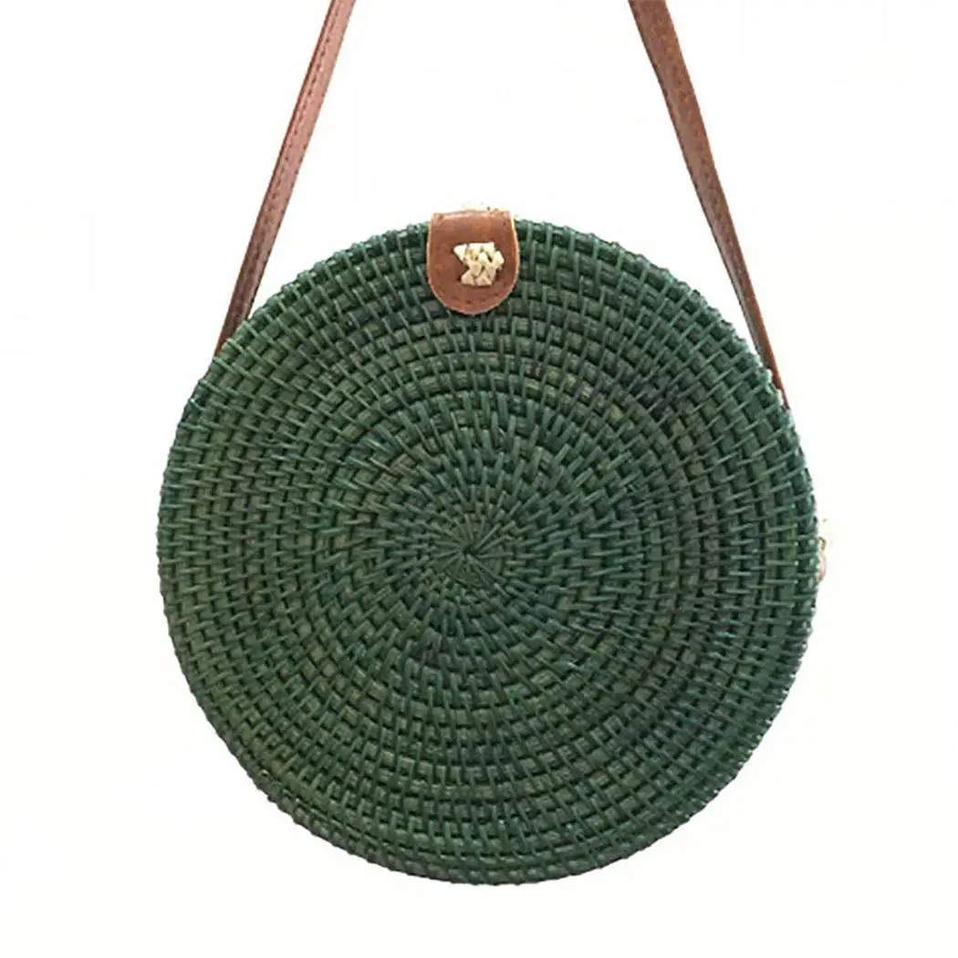 

Women Bohemia Style Round Rattan Handbag Versatile Summer Straw None Single Shoulder Solid Hasp Bag
