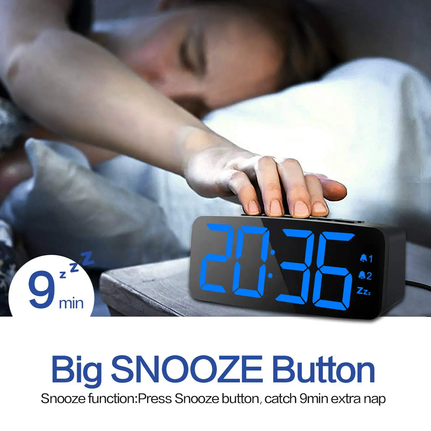

6.3 Inch Digital LED Alarm Clock Big Screen Snooze USB Battery Powered Voice Control Table Clocks Watch Adjustable Brightness