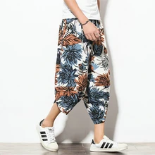 5XL хип-хоп штаны-шаровары мужские новые этнические широкие брюки повседневные мешковатые штаны японский стиль хлопок лен кросс-брюки плюс размер