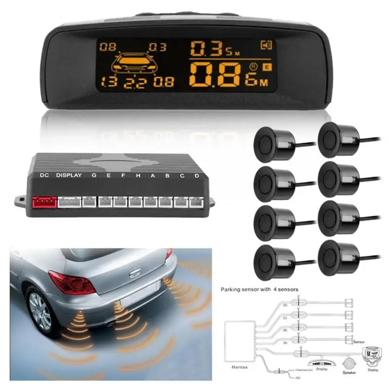 LCD coche LCD Monitor de aparcamiento Kit de Sensor de aparcamiento de automóviles asistencia Parktronic Detector trasero Sistema de Radar de copia de seguridad inversa LCD coche LCD Monitor de aparcamiento Kit de Sensor de aparcamiento de automóviles asistencia Parktronic Detector trasero Sistema de Radar de copia de seguridad inversa