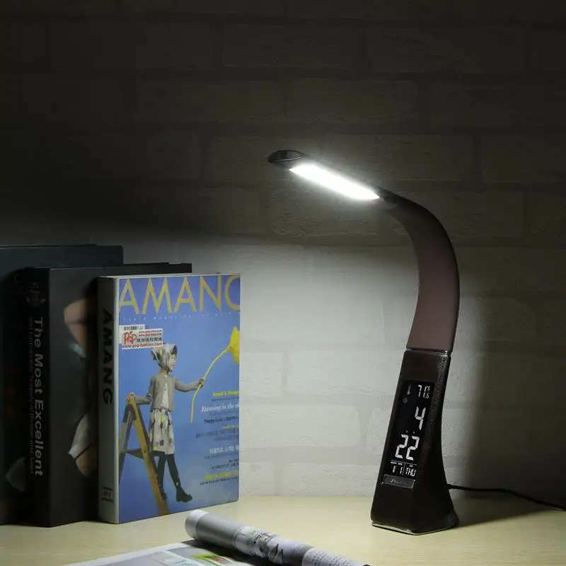 

Calendar Desk Lamp Leather Texture Folding Dimming LCD Display Control Table Business LED Alarm Clock