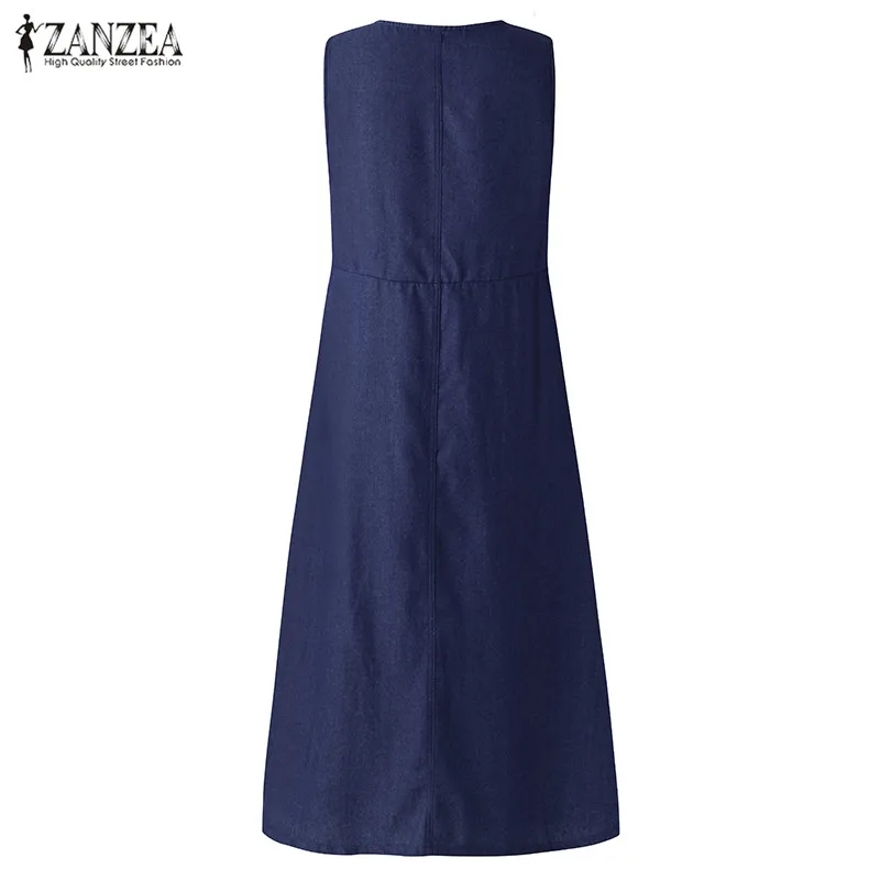 Women's Denim Sundress 2019 ZANZEA Female V Neck Summer Jeans Dress Ladies Sleeveless Tank Vestidos Casual Robe Femme Oversized