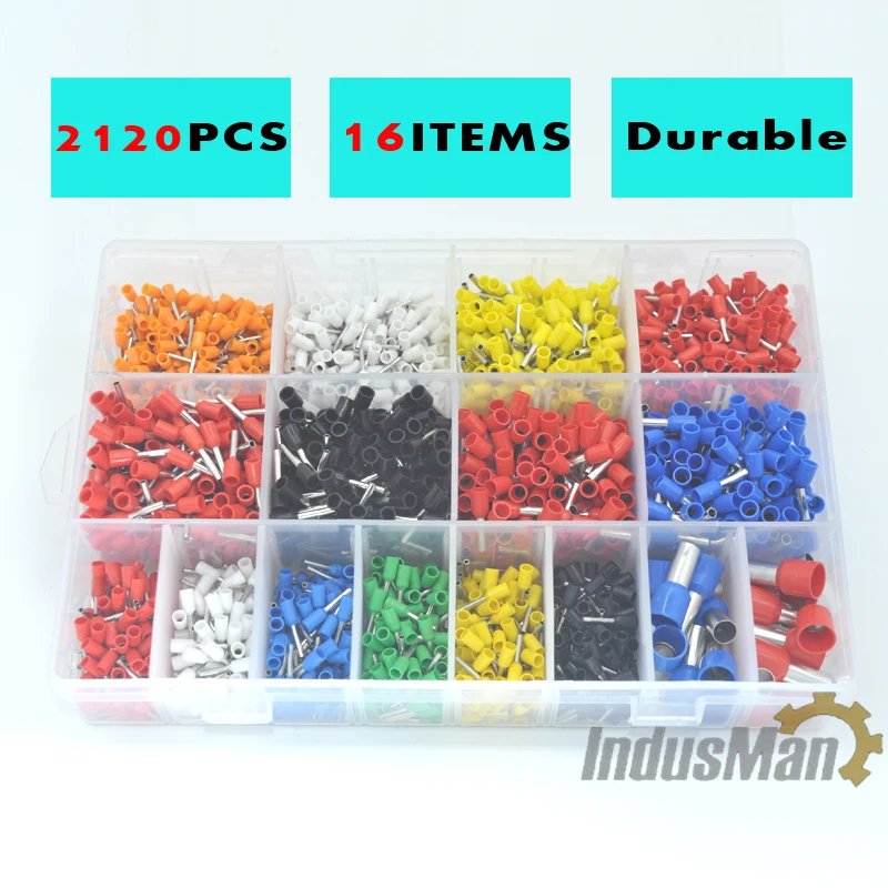 

7 color 6 value 2120pcs/lot Bootlace cooper Ferrules kit set Wire Copper Crimp Connector Insulated Cord Pin End Terminal