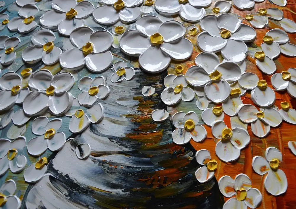  3D Oil Paintings On Canvas Elegant White Vase Abstract Artwork Wall Art Living Room Bed Room Dinnin