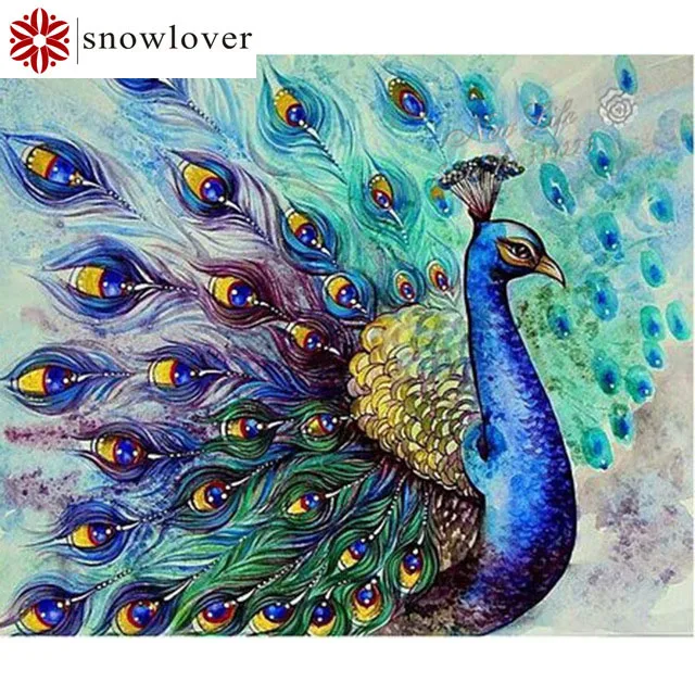 Картина из квадратных страз Snowlover 5D сделай сам алмазная живопись с павлином