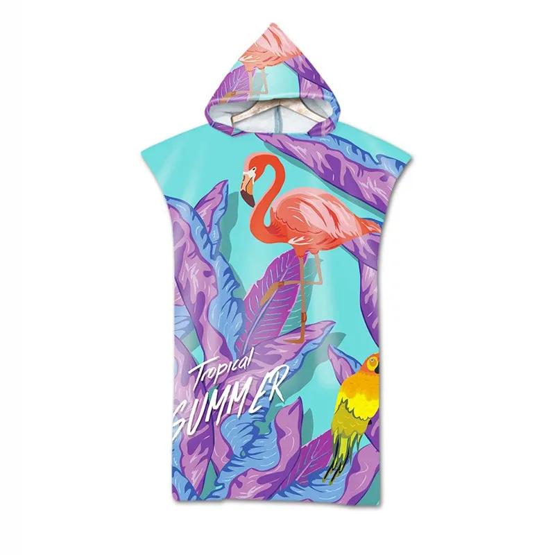 Günstig Flamingo Papagei Gedruckt Mit Kapuze Bad Handtuch Mikrofaser für Mann Frau Poncho Erwachsene Tragbare Schwimmen Strand Handtuch Bademantel strandlaken