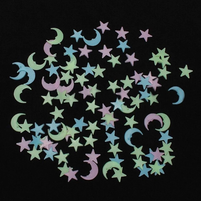

100pcs/set Star Moon Glow In The Dark Luminous Ceiling Wall Sticker Decor